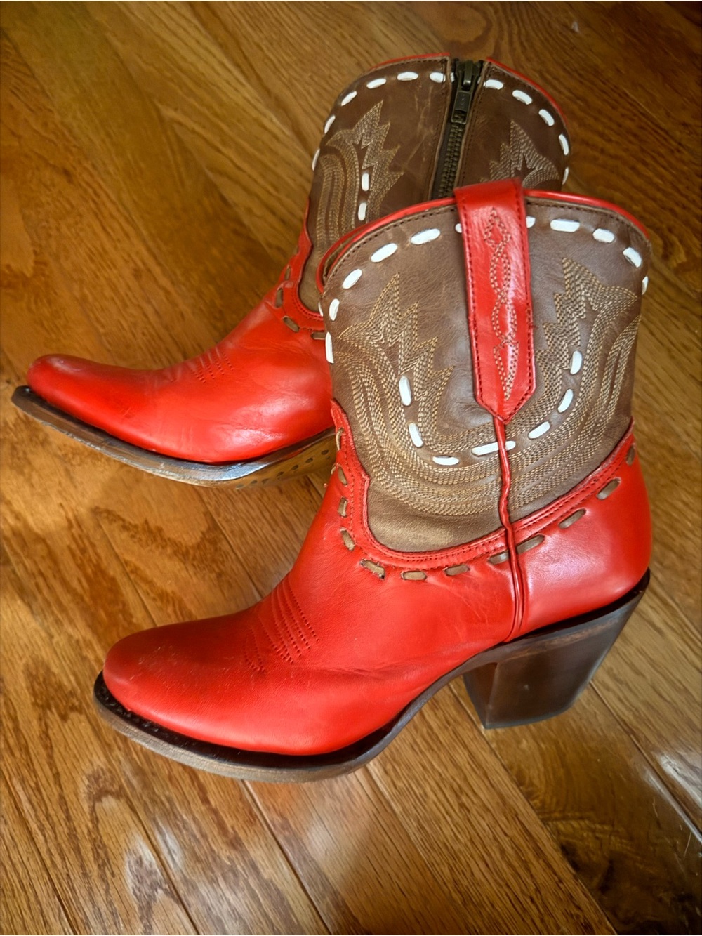 Lucchese Red and Brown Western Leather Ankle Boots